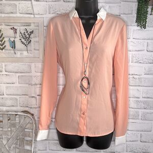 NWT Express Peach Blouse Shirt Top Size XS Oversized Loose Button Down